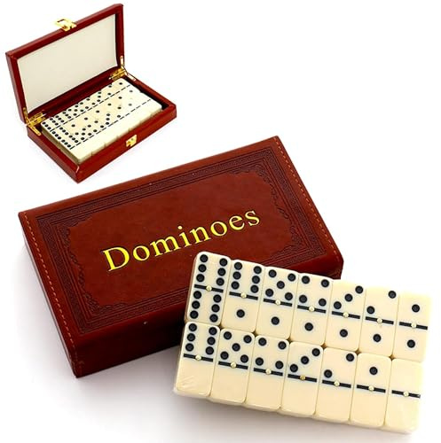 QLSKI Domino, täta amindomino boxade, inomhus brädspel läder, träleksaker, Förpackning brädspel leksaker för vuxna och barn, Traditionella och roliga spel (28pcs)