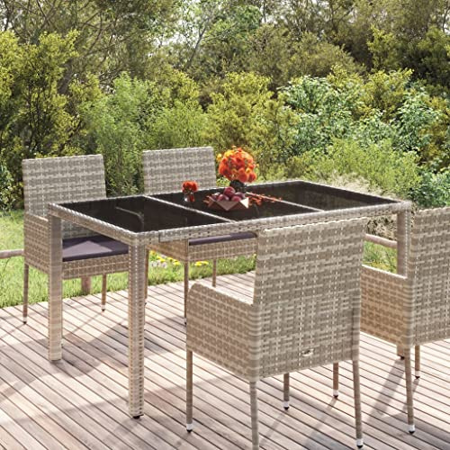 FIRBNUS tavolo da Giardino Piano in Vetro Grigio 150x90x75cm Polyrattan Rattan Resistant E Robusto Per Terrazzo Esterno