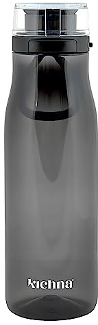 Kichna The Quencher Sports Drinks Water Bottle 700ml | Reusable BPA-free Plastic Water Bottle with Carry Loop & Side Lock | Leak Proof Flip Lid for Gym, Hiking & Yoga | Color Onyx Black