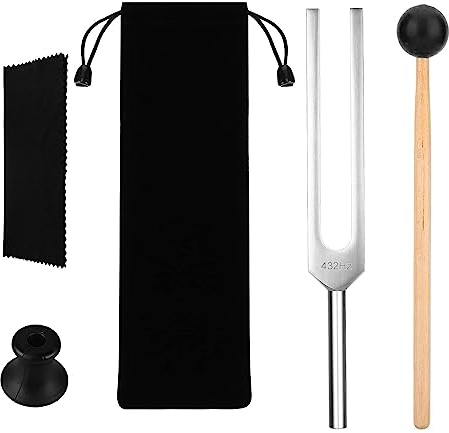 Stimmgabel 432 Hz mit Hammer und Stoff für die ultimative Heilung und Entspannung Stimmgabel (Silber)