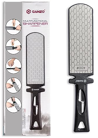 GANZO Firebird ProSharp Afilador de cerámica multifuncional de acero de tungsteno y diamante - Piedra de doble cara - Afilador de cuchillos de campo para exteriores - Ligero, compacto, de mano