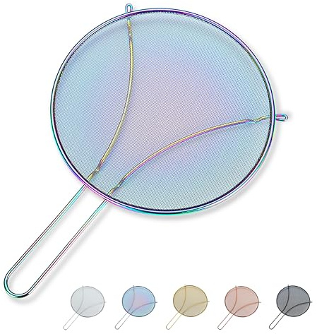 Evanda 25 CM Regenbogen Spritzschutz zum Kochen, Edelstahl-Feinmaschchen für Bratpfanne, Fettschutz für Pfanne, um heiße Ölspritzer zu stoppen, schützt die Haut vor Verbrennungen, sicherer Kochdeckel