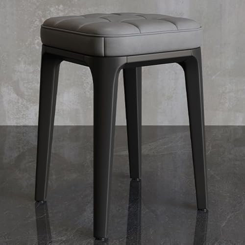 ILOOXI Gepolstert Stapelbar Hocker, Kunststoff Esszimmerstühle PU-Leder, Barhocker Quadratische Sitzhocker Ohne Lehne, Hocker Für Wohnzimmer, Küche, Klassenzimmer (Color : Gray, Size : 45cm/18in)