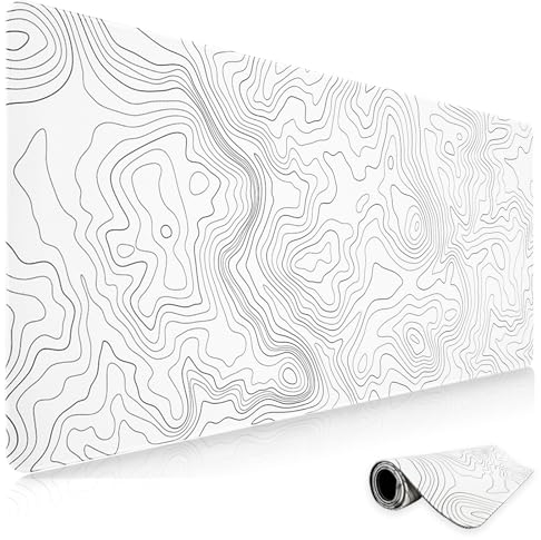 Niviy Tappetino Mouse,XXL Tappetino per Mouse Bianco,Tappetino da Scrivania con Bordi a Doppia Cucitura,Tappetino per mouse Lavabile per Gaming, Mouse e Tastiera (Topografico, 900x400mm)