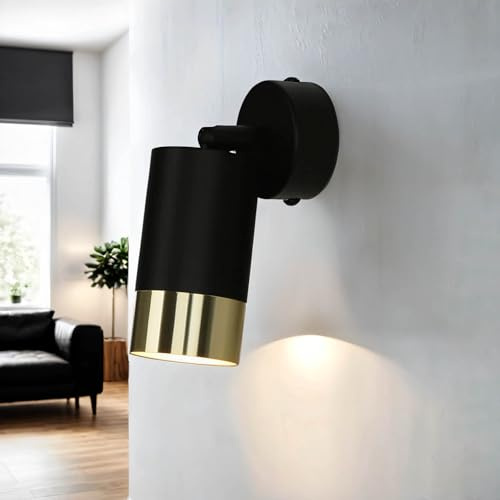 Licht-Erlebnisse Wandleuchte GU10 Innen, Wandspot, Deckenstrahler Schwarz, Gold, schwenkbar, H:17 cm, akzentuiert, Küche, Schlafzimmer, Wandlampe Wohnzimmer