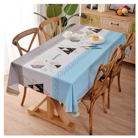 BCughia Tischdecke 137x220 Blau, Tischdecke Abwaschbar Küche Rechteckig PVC Geometrische Muster Tischbedeckung für Küche Esstisch Dekoration