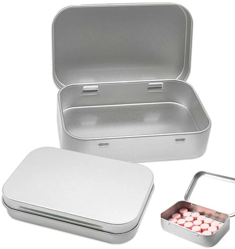 JYTDBCS Tins Container, Metal Rectangular Tin Can,Mini Portable Box Small Storage Basic Necessities Home Storage Organizer Empty Hinged Household Storage Box with Lid for Candy Key Earring (Silver)