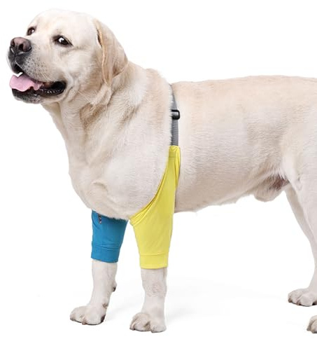 Gelenkschutz für Vorderbeine, Ellenbogenschoner mit Polster für mittelgroße und große Hunde, verhindert das Lecken von Wunden, Größe M (Gelbblau)