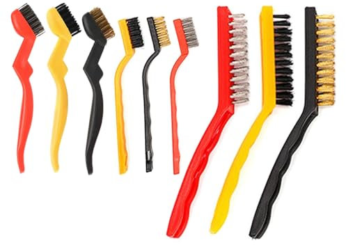 Set di spazzole metalliche in ottone, spazzola metallica in ottone, manico curvo per la pulizia di scorie di sudore e ruggine, 3 pezzi per tipo (9 pezzi)