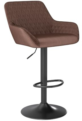 ralex-chair Bar Stools Set of 1, Height Adjustable Swivel Barstools, Brown | Velvet Fabric, Breakfast Dining Stools, With Backrest and Armrest, 360° Rotation, Support up to 150kg