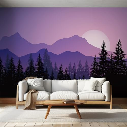 NOGAWA Papier Peint xxl Forêt, Papier Peint Motif Paysage Montagne Coucher de Soleil, Panoramique Décoration Murale Pour Salon, Chambre, Tapisserie Murales Intissé, Wallpaper Mural 350x256cm