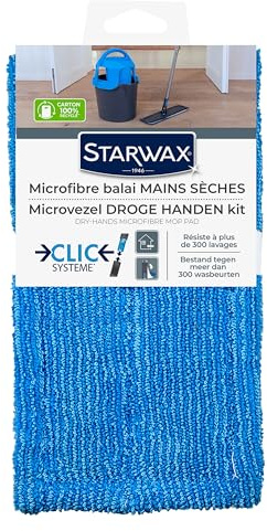 STARWAX - Microfibre pour balais Clic Système Mains Sèches - Dégraisse et élimine Les salissures sans Laisser de Traces - Qualité Professionnelle - Lavable en Machine - 35x10cm - Lot de 1