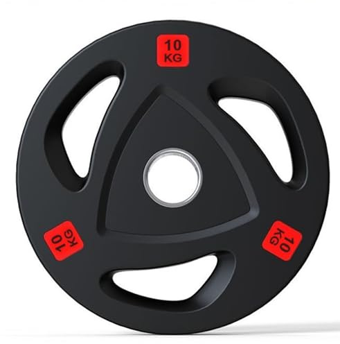 BIPOWER Disco Olimpico Recubierto de Goma con 3 Agarres - Pesas Profesionales 10kg (Venta en unidades)