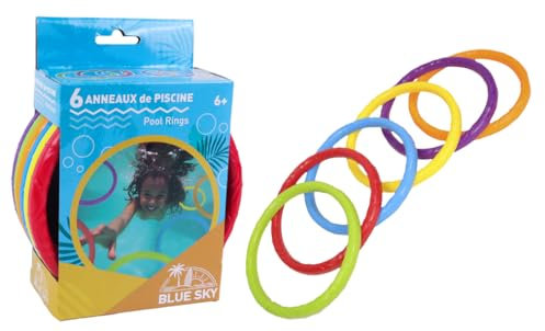 BLUE SKY - Set de 6 Anneaux Lestés - Jeu de Plongée - 048412 - Plastique - Apprentissage Natation - Immersion - Jouet Enfant - Jeu de Piscine - À Partir de 6 Ans