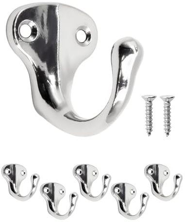Fuxxer Antik Wandhaken aus Eisen, verchromt, Garderoben- & Handtuchhaken, silber – 5er Set