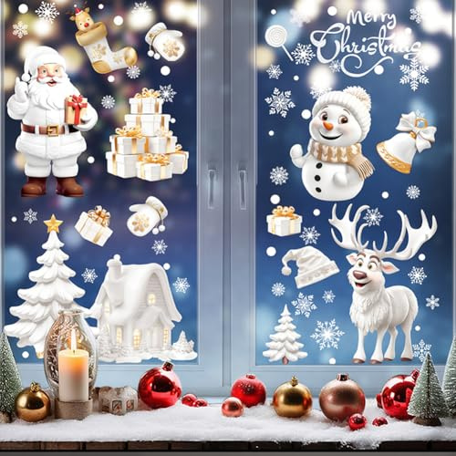 Fensterbilder Weihnachten, 9 Blätte Selbstklebend Weihnachten Fenstersticker Doppelseitige Wiederverwendbare Fensteraufkleber 3D Weihnacht Fenster Static PVC Fenster Abziehbild für Weihnachtsdeko
