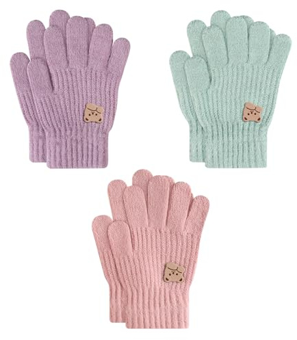 TAGVO 3 Pares de Guantes de Punto Invierno Niño de 3 a 7 Años, Guantes Termicos Guantes Mitones Niño, Guantes de Punto para Niños con Dedos Completos para correr senderismo deporte al aire libre