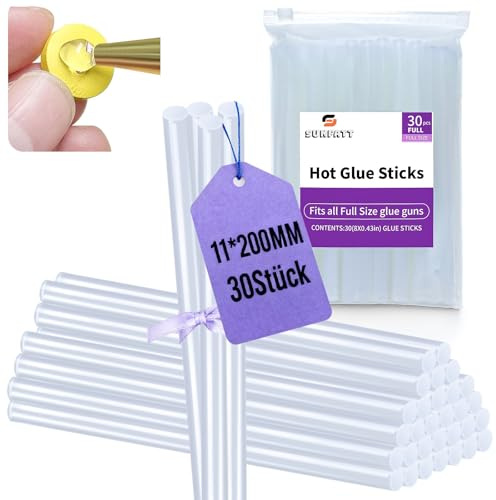 SUNFATT Heißklebesticks 11x200mm Transparent für Heißklebepistole | Extra starker Halt & schnelltrocknend. Ideal für DIY-Bastelarbeiten, Holz und Glas. Geruchsneutrale Klebepatronen