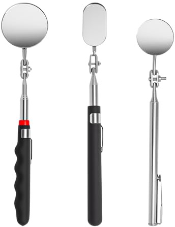 ZRUEWOT Set di 3 Specchi di Ispezione Telescopici – Miroir Rotante a 360° con Manico Estensibile per Meccanici e Ispezioni Auto – Miroir da Dentista Pratico e Strumento Multifunzionale