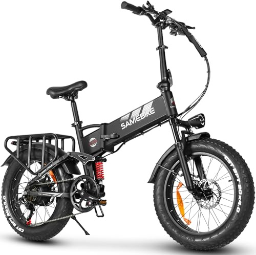 SAMEBIKE Bicicleta Eléctrica Plegable con Llantas Gordas, 20×4.0 Pulgadas - E-Bike Trekking Hombre/Mujer Batería 15Ah, Motor 250W, 25km/h, 85km Autonomía, 7 Velocidades (Black)