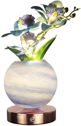 Table Flower Lamp, Orchid Night Light with Touch Dimming & 3 Color Change, USB Rechargeable Cordless Artificial Flower Light, LED Flower with Vase Lamp Romantic Decor for Date Party Home Decoration