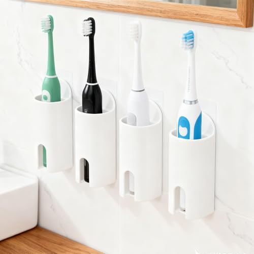 Set di 4 porta spazzolini elettrici, porta spazzolino da parete, supporto per spazzolino elettrico, porta spazzolino adesivo per parete da appendere per bagno, cucina, soggiorno