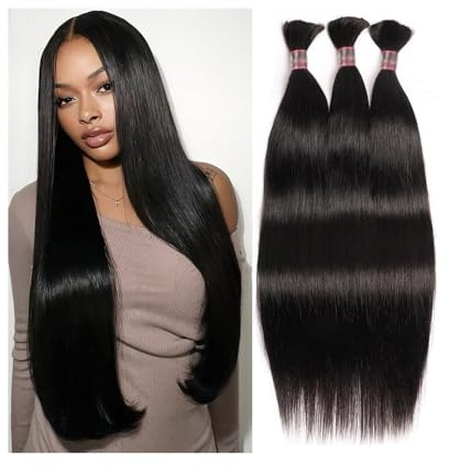 Sans nœuds Extensions de cheveux humains tressés, lot 3, couleur naturelle, lisses, sans trame, for tresses bohèmes(20inches)