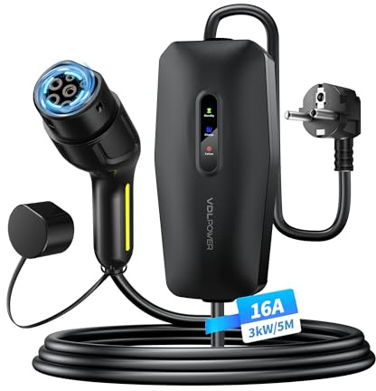 Electric Car Charger, 3.68KW/5M EV Charger Type 2, 16A Electric Vehicle Charging Cable with EU Schuko Socket, IP65 Single-Phase Charging Station, Compatible with E-208, Model Y/3, ID.3, ID.4