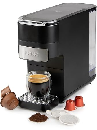 DOMO DO748K Machine à café à capsules 4 en 1 – Machine Expresso & Cappuccino pour Nespresso, Dolce Gusto, ESE et café moulu – Commande tactile – Cuillère doseuse avec tamper