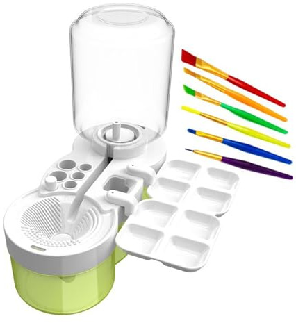 Hyuduo Paint Brush Cleaner Tool Brush Rinser Cup with 400ml Water Tank 500ml Waste Tank Art Cleaning System with Holder Tray for Acrylic Watercolor Artists Studio Classroom Home (White Green)