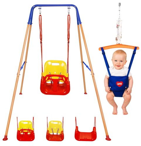 hotsizz Kinderschaukel, 4-in-1 Babyschaukel, Verstellbarer mitwachsender Schaukelsitz, Gartenschaukel für den Außenbereich, mit Anschnallgurt und Rückenlehne, geeignet für Kleinkinder und Kinder.