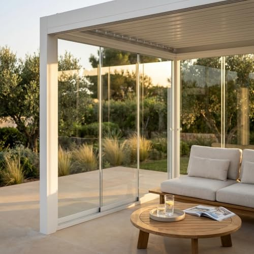 BS COM Parete laterale in vetro per pergola bioclimatica Tony - TONY Bianco
