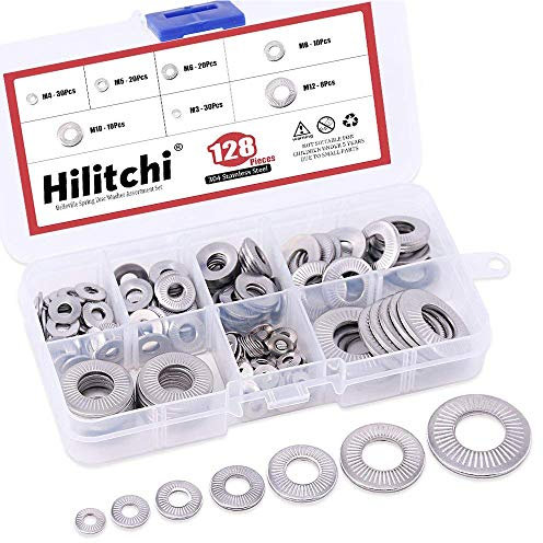 Hilitchi 128-Pcs [M3 - M12] Metric 304 Stainless Steel Belleville Spring Disc Washer Assortment Set