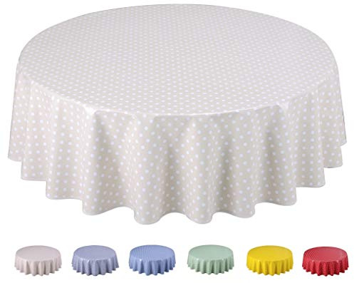 Wachstuch Tischdecke Abwaschbar Rund 140cm Kleine Tupfen Beige
