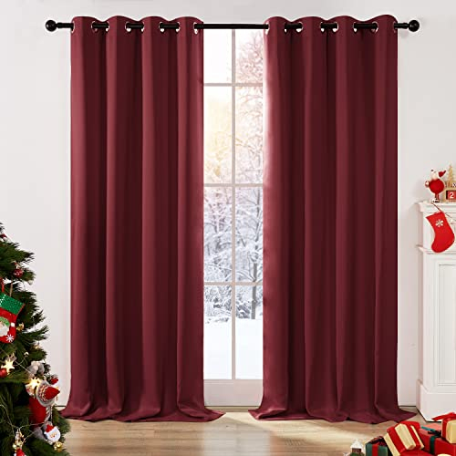 Deconovo Solid Curtains Ring Top Blackout Curtains Eyelet Curtains Kids Curtains for Christmas Red 42 x 90 Inch 2 Panels