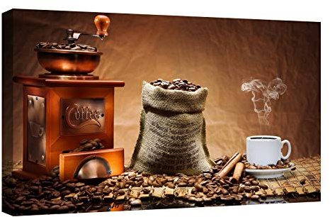 canvashop Quadri Moderni Caffè Cm 120X70 Stampa Su Tela Da Parete Quadro Soggiorno Macinino Ristorante Bar Cucina Caffe Vintage