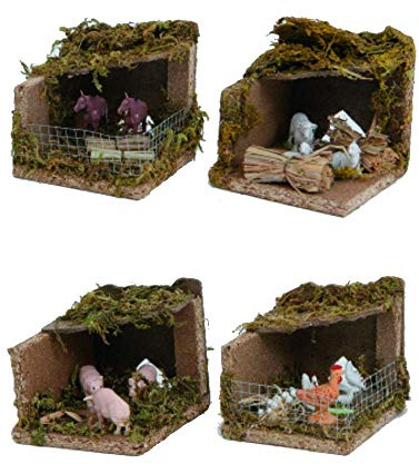 Aurora Store Set 4 pz Ambientazione PRESEPE Fattoria Animali da Cortile statuine Incluse 9,5x9,5x9 cm 4 SOGGETTI STALLA presepe per PASTORI di Natale AIA Cortile Casolare