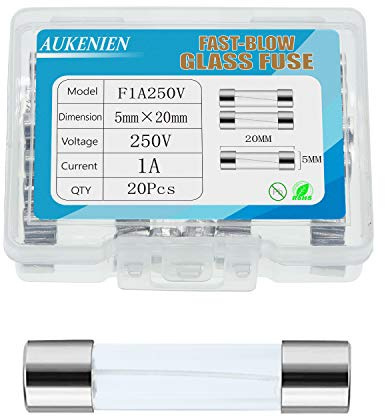 AUKENIEN 1A 250V Fast Blow Glass Fuse F1AL250V 1Amp 250 Volt Fuses 5x20 mm 0.2x0.78 inch Multiple Values Optional (Pack of 20)
