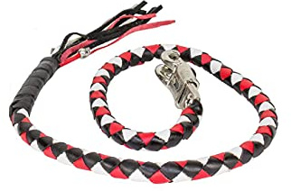 GARGOYLE BELLS 42 Genuine Leather Motorcycle Get Back Whip - Premium Handlebar Accessory with Stylish Fringes for Bikers