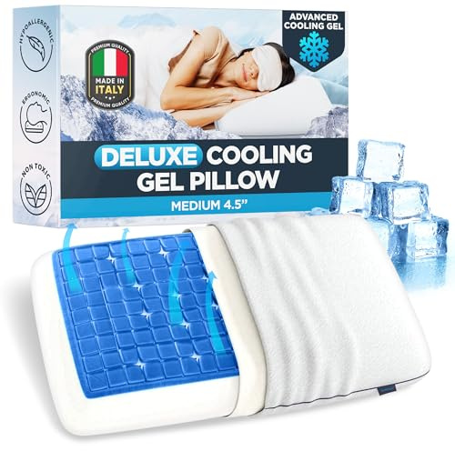 Technogel Deluxe Kühlendes Gel-Kissen I Nacken- und Schulterschmerzlinderung I Standardentspannungsform I geruchloser Memory-Schaum-Basis I kühles Schlafen I Bauch- und Rückenschläfer I waschbarer,