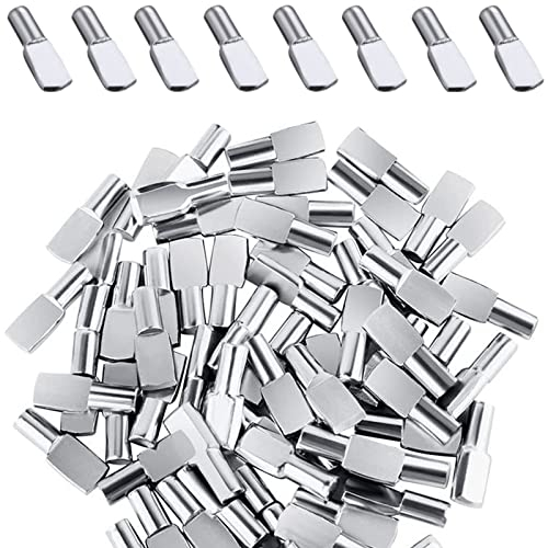 DOMI PRO Bodenträger 5 mm 100 Stück mit Ring für Bohrung, Flache, löffelförmige Regalträger für Möbelschränke, Bücherregal, Schrankbretter, Silbe Stahlstift, Regalstifte für Regalböden