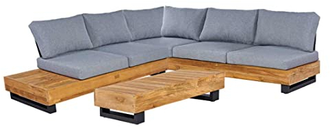 OUTLIV. Madrid Loungeset 3-TLG. Loungeset aus Teakholz/Olefin in Teak recycelt/Grau, Moderne Sitzecke für Ihren Außenbereich