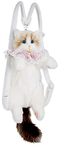 Chongker Plüschtier Katze Rucksack, Realistische Plüsch-Umhängetasche in Katzenform, Damen Katzen Plüsch Rucksack, Niedliche Schultasche, Handgefertigt Haustier Geschenke für Mädchen Kinder