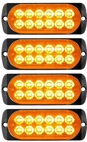 RIGIDON 4 x 12 Led Luz Estroboscópica de Emergencia, Ámbar | Sin Interruptor, 12V 24V Hazard Intermitente Luz de Advertencia de Peligro para 4x4 Coche Camión Caravana Furgoneta Vehículo