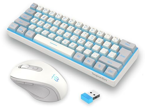 Snpurdiri 2.4G Wireless Gaming Keyboard and Mouse Combo, Include Mini 60% Mechanical Feel RGB Backlit Keyboard, Ergonomic Vertical Feel Small Wireless Mouse(Grey and White)
