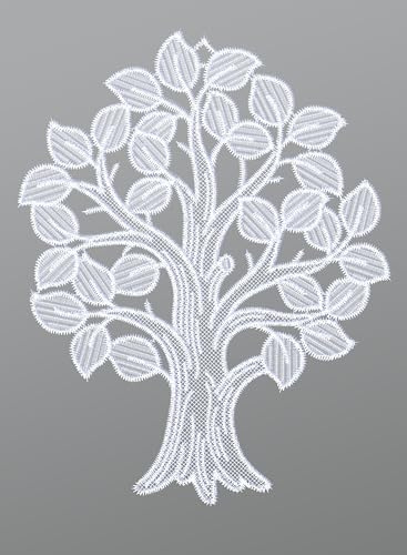 Plauener Spitze Fensterbild Laubbaum (Bx H) 20cm * 25cm Weiß Fensterdekoration Fensterschmuck