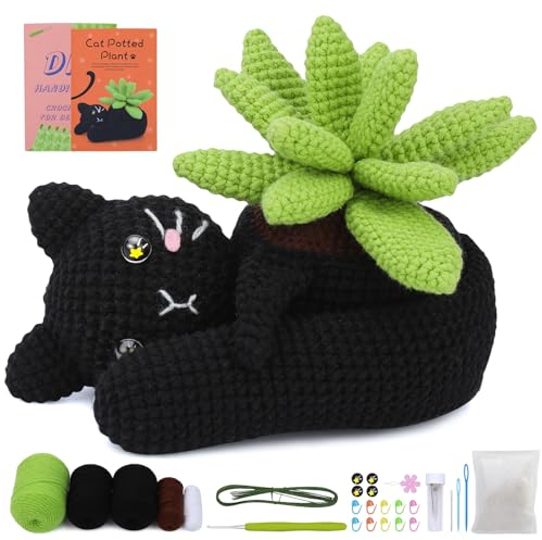 WONVOC Häkelset für Anfänger, Anfänger-Häkelset für Erwachsene, mit Schritt-für-Schritt-Video-Tutorial und Anleitung, komplettes Häkelzubehör, Häkelgarn, Häkelnadel, Maschenmarkierer