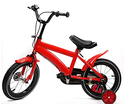 TESUGN Vélo pour enfant, 14 pouces, avec roues stabilisatrices, vélo de plein air, sport, vélo rouge pour filles et garçons de 3 à 8 ans et plus