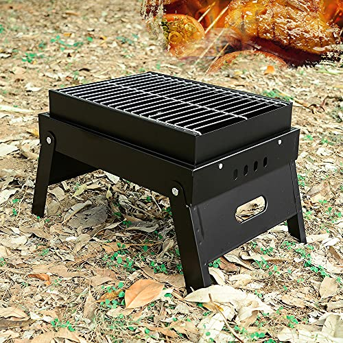 RajoNN Griglia per Barbecue, griglia a Carbone, griglia per Barbecue Pieghevole Portatile, Barbecue da Tavolo per affumicatore all'aperto in Acciaio Inossidabile da Tavolo, 38,5 x 29 x 26,2 cm,