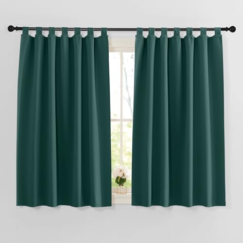 PONY DANCE Kurze Vorhänge mit Schlaufen Verdunkelungsvorhang Blickdicht Thermovorhänge Weihnachts Gardinen Kinderzimmer Schlaufenschal 2er Set H 137 x B 140 cm, Dunkelgrün